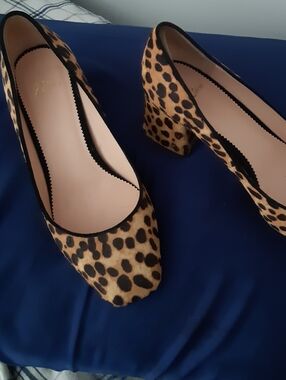 Leopard Print Block Heel Pumps - Women